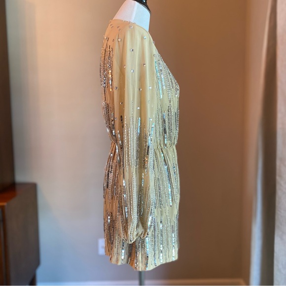 Ieena for Mac Duggal 10563 Long Sleeve Sparkle Beaded Sequin Surplice Romper NWT - Picture 4 of 12